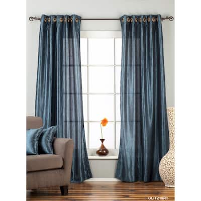 Navy Blue Ring / Grommet Top Textured Curtain / Drape / Panel - 84" - Piece