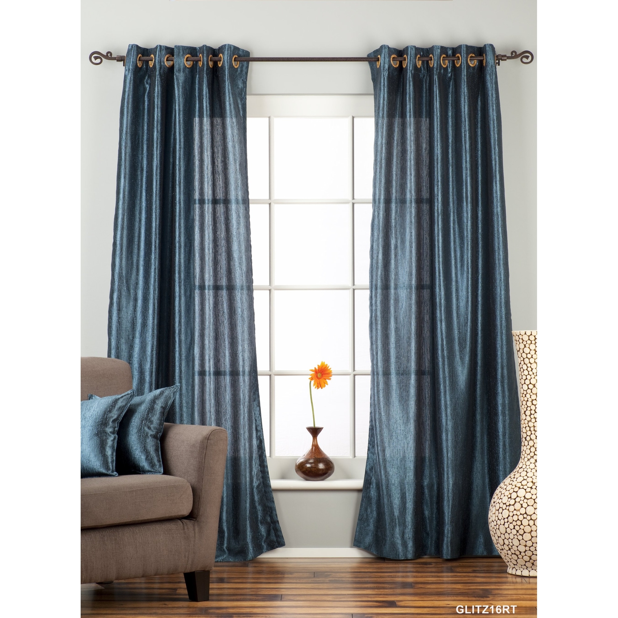 Navy Blue Ring / Grommet Top Textured Curtain / Drape / Panel - 84" - Piece