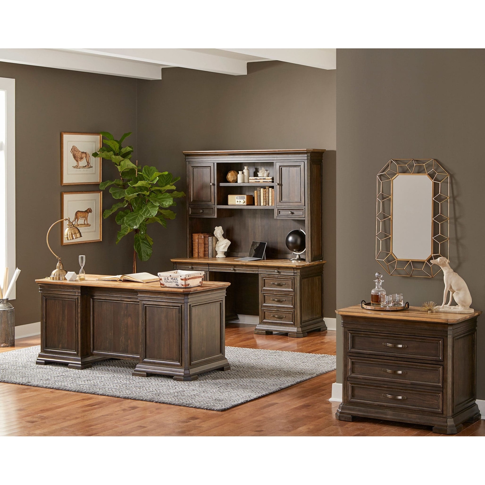 Double Pedestal Executive Desk, Fully Assembled, Brown