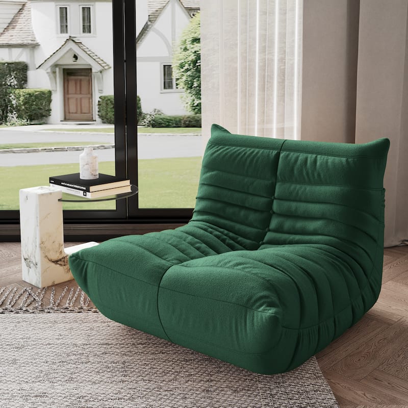 Single Lazy Sofa Teddy Fabric Soft Sponge Lounger Bean Bag Chair - Green