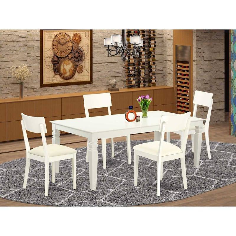 Dining Room Set 5 Piece Linen White Table & Chairs - Modern Kitchen Set