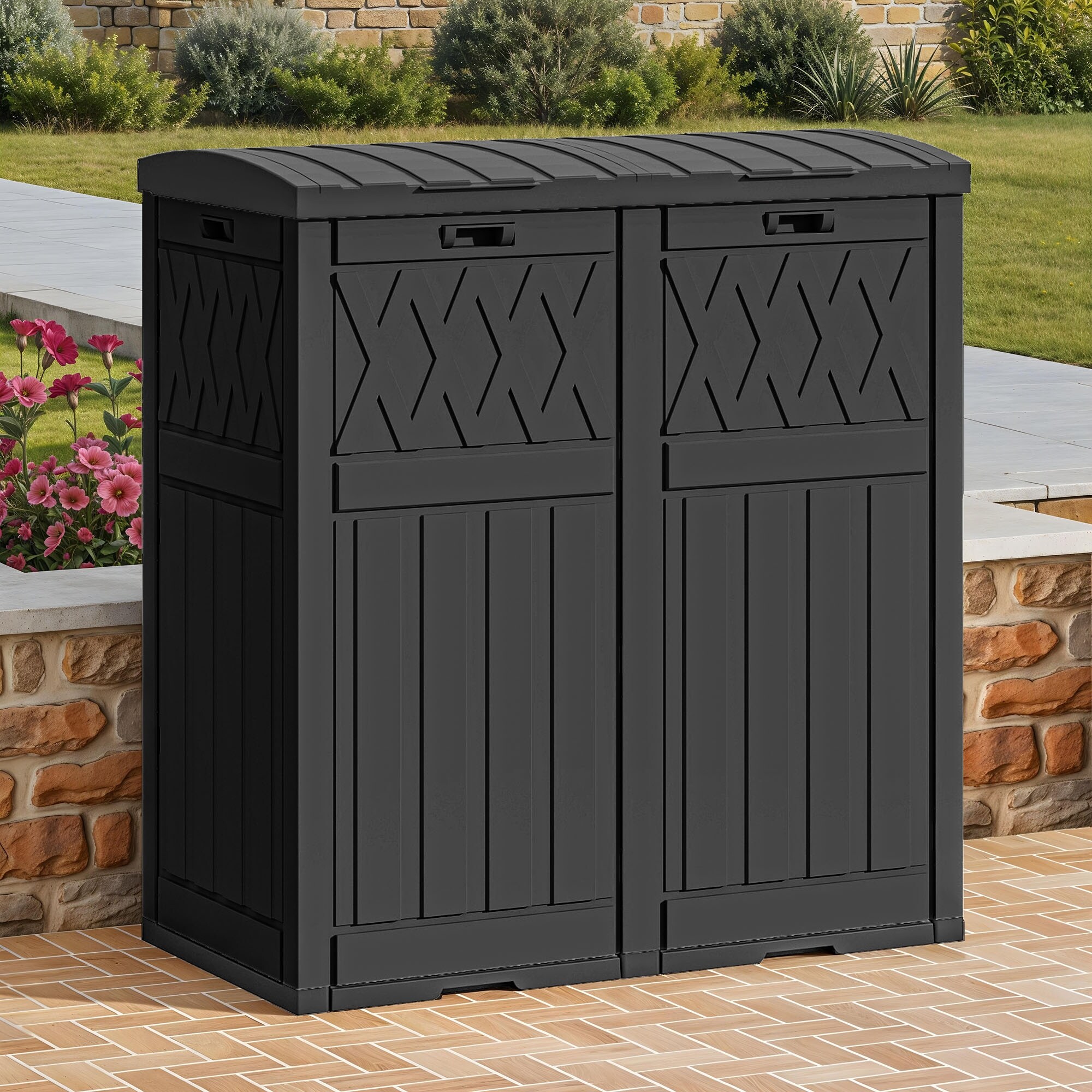 Moasis 66 Gallon Double-Bin Outdoor Resin Trash Can, Waterproof