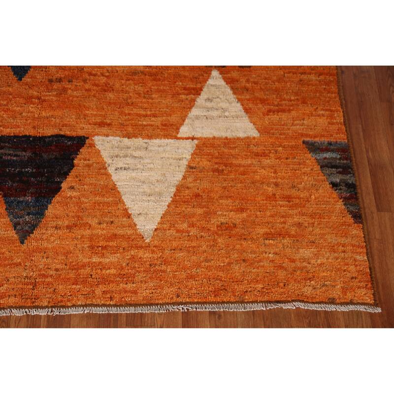 Geometric Orange Moroccan Oriental Rug Hand-Knotted Wool Carpet - 6'10" x 9'10"