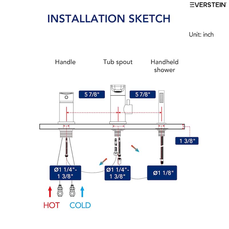 Modern Tub Filler with Hand Sprayer Deck Mount Tub Faucet with Hand Shower 3 Holes Bathtub Faucet Brass