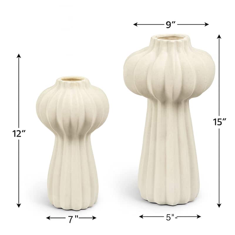 Aria Home White Cactus Inspired Ceramic Vase Set of 2 for Modern Decor