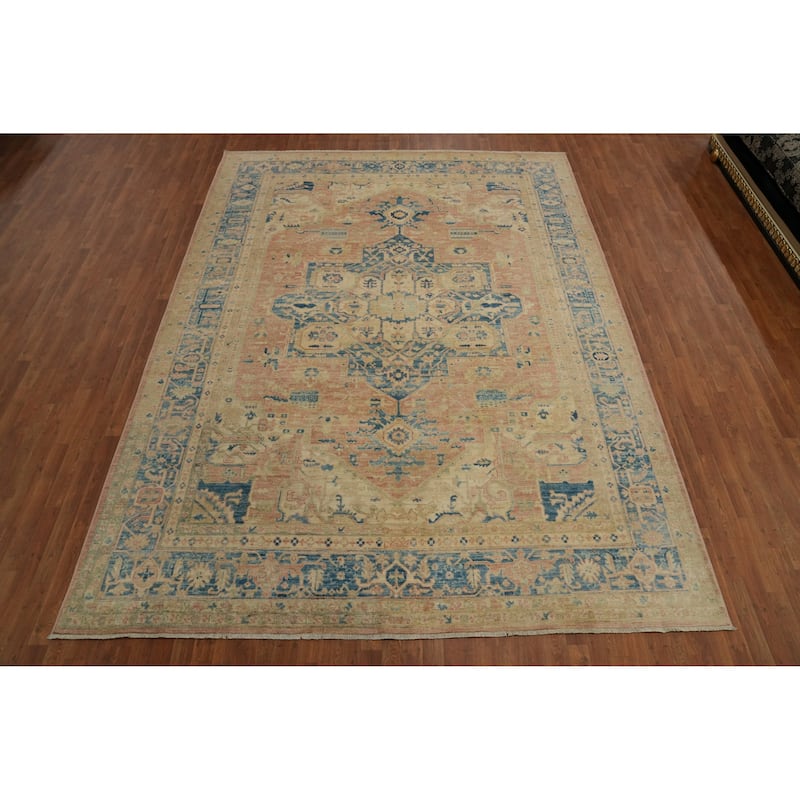 Hand Knotted Oriental 100% Wool Carpet Traditional Medallion Oranges & Rust Heriz (serapi) Area Rug - 12' 1'' X 9' 1''