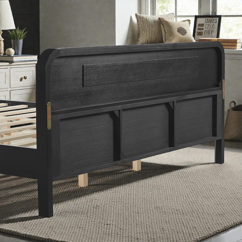 Modern Solid Wood Platform Bed, Pine Wood Queen/King Bed Frame with Slats, Stable No Box Spring