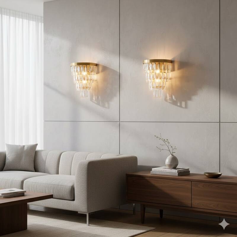 3 Light Brass Wall Sconce With Clear Crystal Accents