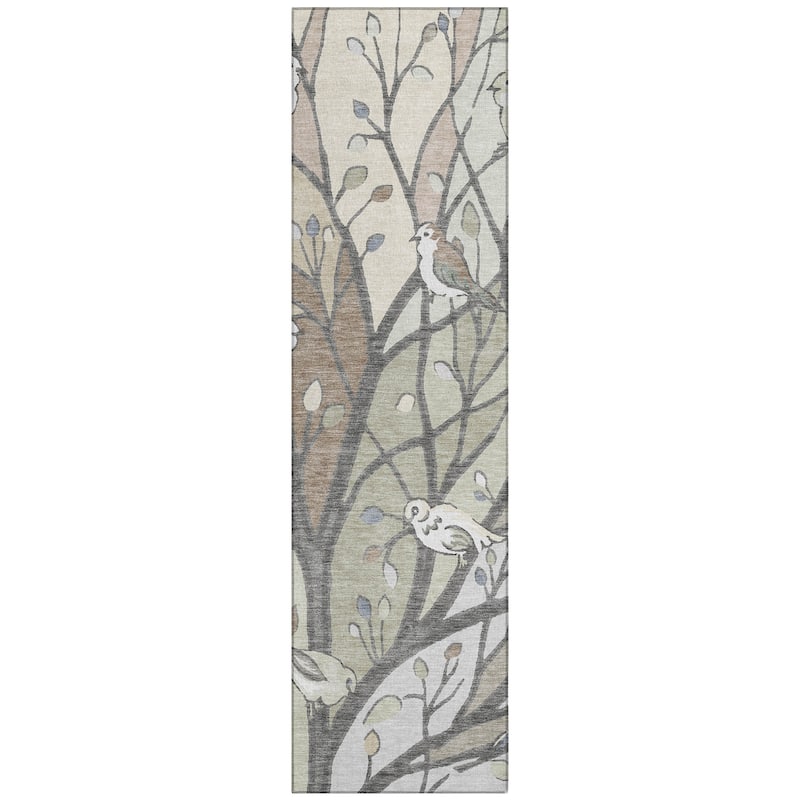 Machine Washable Indoor/ Outdoor Bird Mosaic Chantille Rug