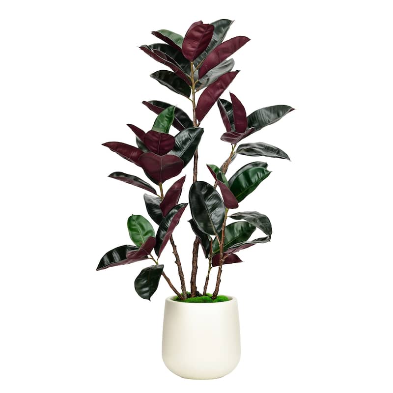 4.5 ft. Artificial Rubber Tree in White Decor Pot for Home Decor - 4.5 ft.