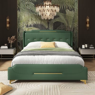 King Platform Bed - PU Leather - Wingback Style