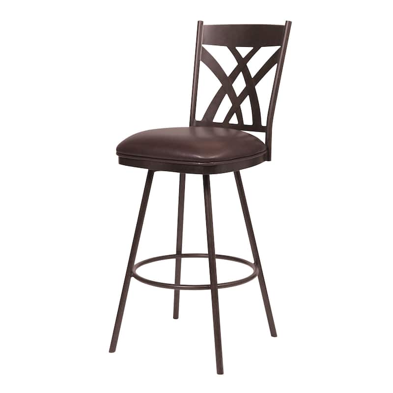 26" Stylish Brown Faux Leather Brown Metal Lattice Back Swivel Bar Stool - 43" x 18" x 24"