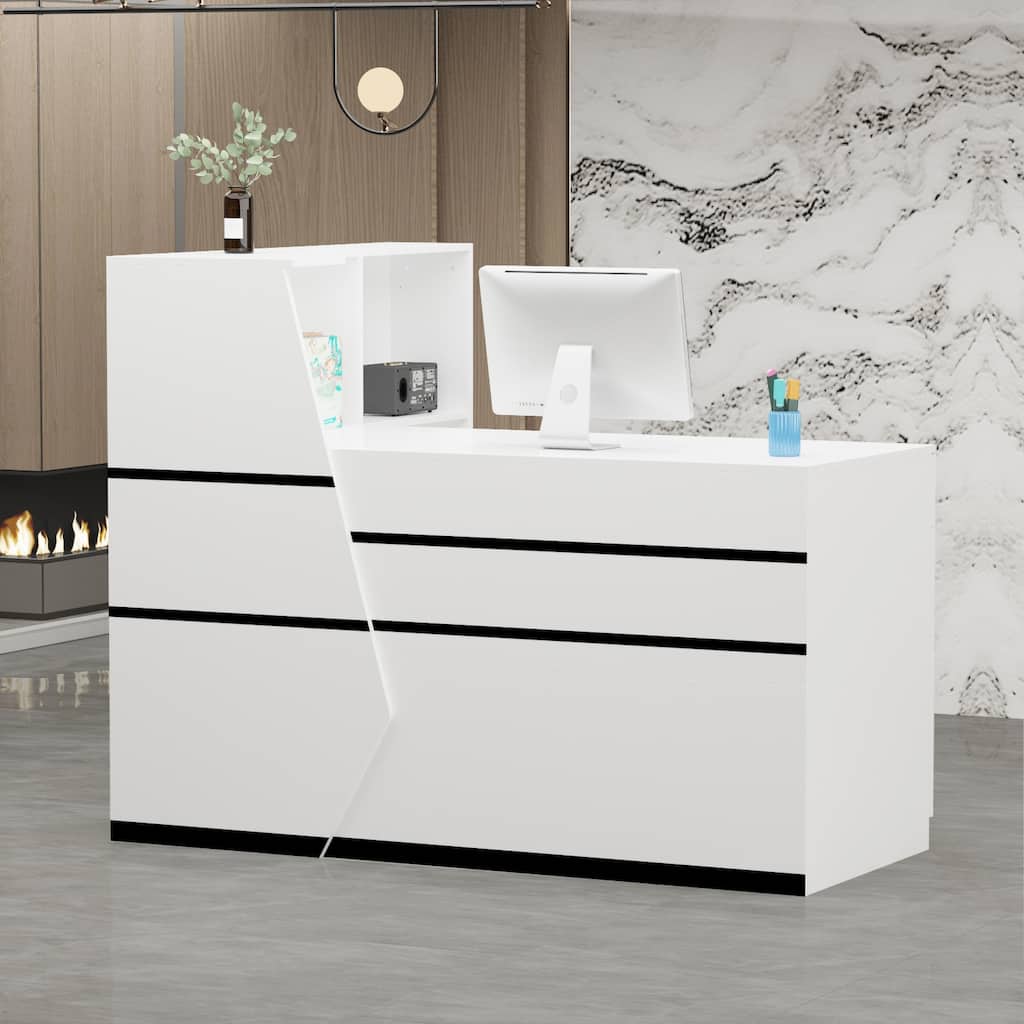 55.1"W x 43.3"H Reception Desk with Lockable Drawer 2 Appearances