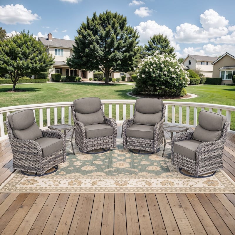Outdoor Patio Sofa Swivel Chair with 6-Inch Thick Cushions Set - Grey Wicker Grey Cushion - 6PCS Swivel Chair w/ Table