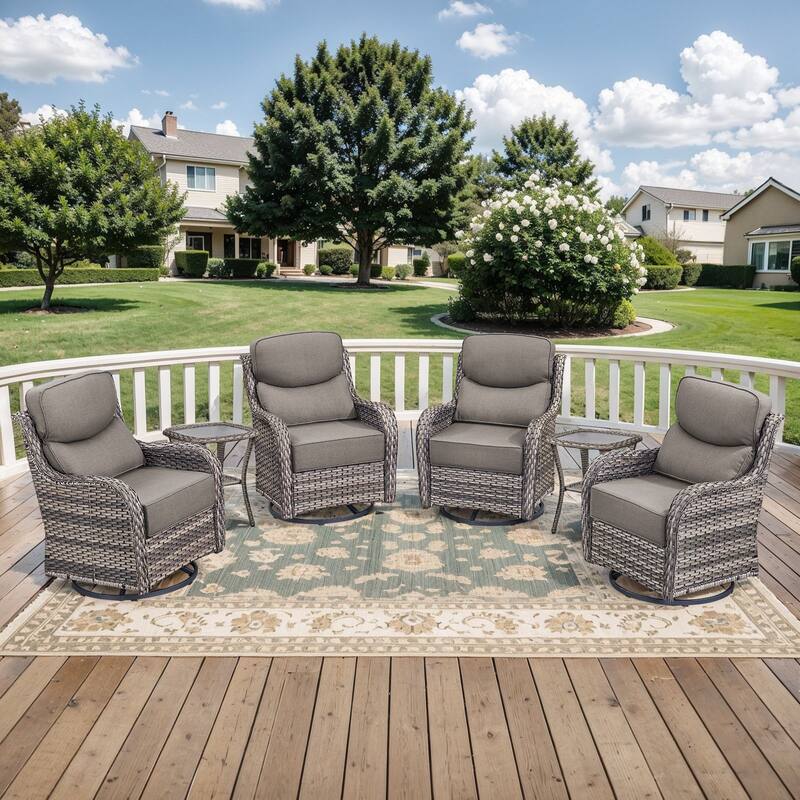 Pocassy Outdoor Glider Chairs Table with 5Inch 6Inch Cushion - Grey Wicker Grey Cushion - 6PCS Swivel Chair Table with 6 Inch Cushion
