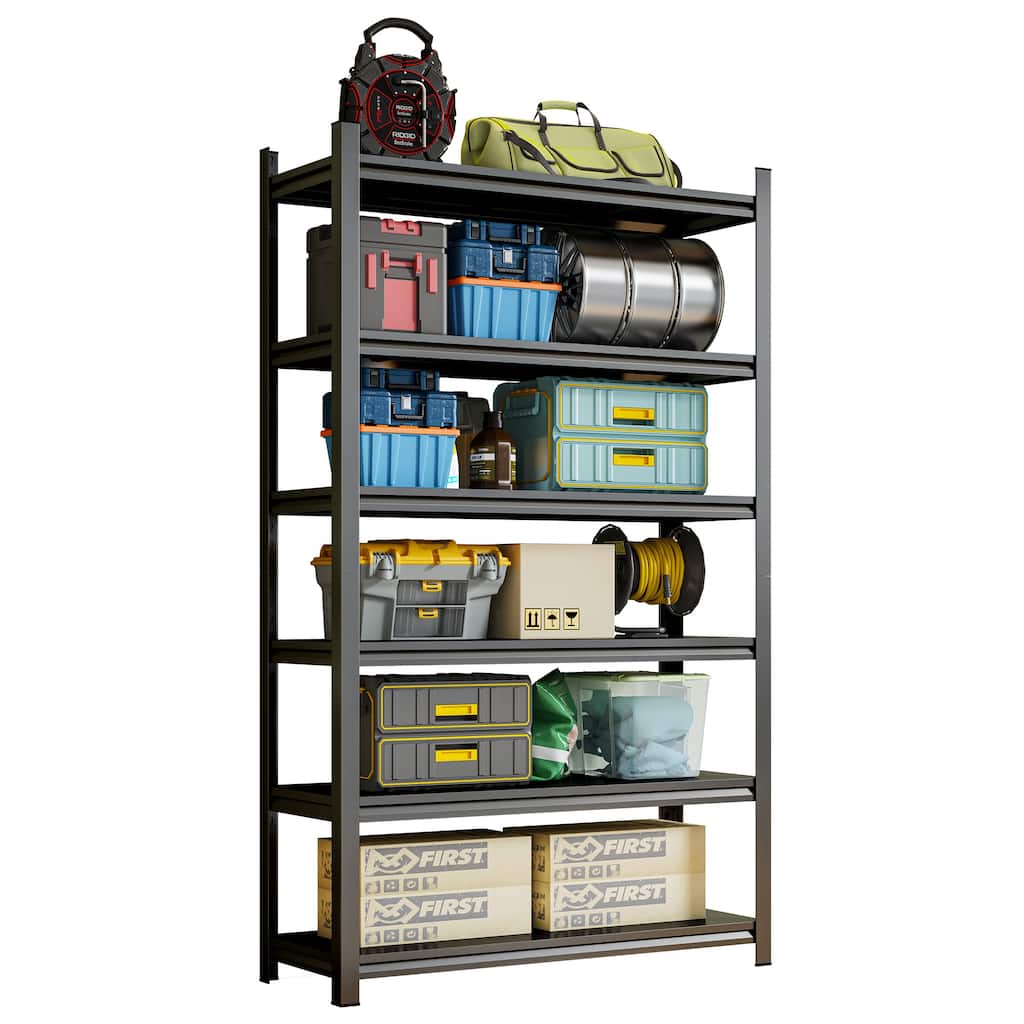 Garage Storage Rack, 6-Story Metal Shelves, Adjustable Partition Storage Unit, Supermarket, Basement Storage Rack
