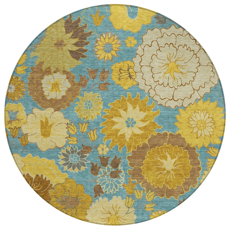 Machine Washable Indoor/ Outdoor Modern Floral Chantille Rug