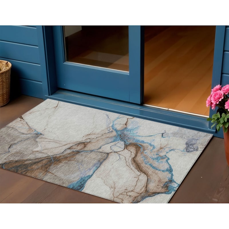HomeRoots Abstract Modern Rectangle Outdoor Rug - 3' x 5'