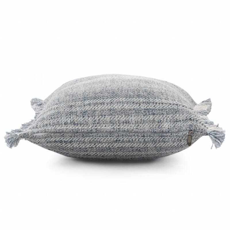 HomeRoots 20" X 20" Denim Blue And Ivory Polyester Striped Zippered Pillow