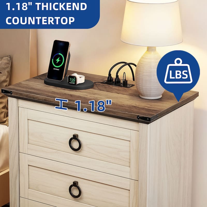 Moasis Classic 3 Drawers Nightstand with Charging Station and Power Outlet