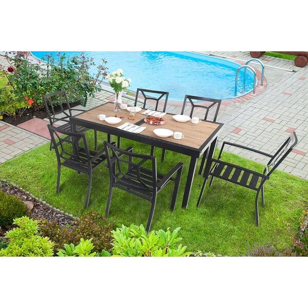 Shop Mfstudio 7 9 Piece Patio Dining Furniture Set With 6 Steel Chairs And 1 Expandable Outdoor Dining Rectangle Table Overstock 32362441