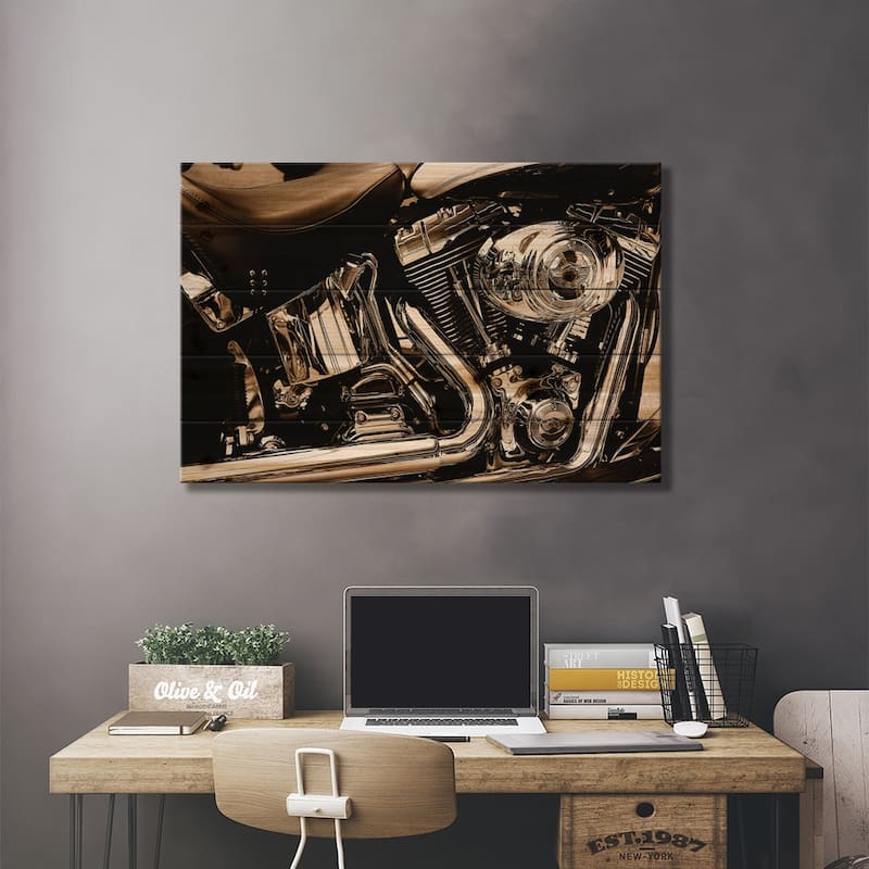 Harley Motorcycle Print On Wood by Unknown Artist - Multi-Color