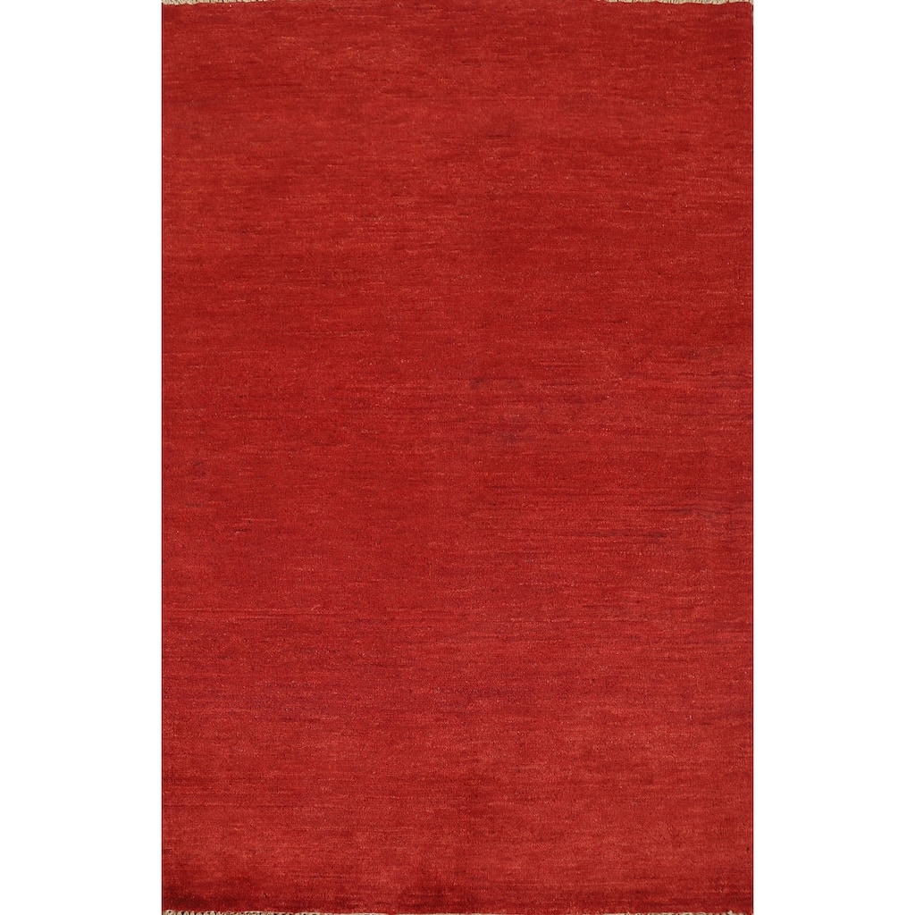 Contemporary Red Gabbeh Oriental Foyer Rug Handmade Wool Carpet - 3'4"x 4'10"