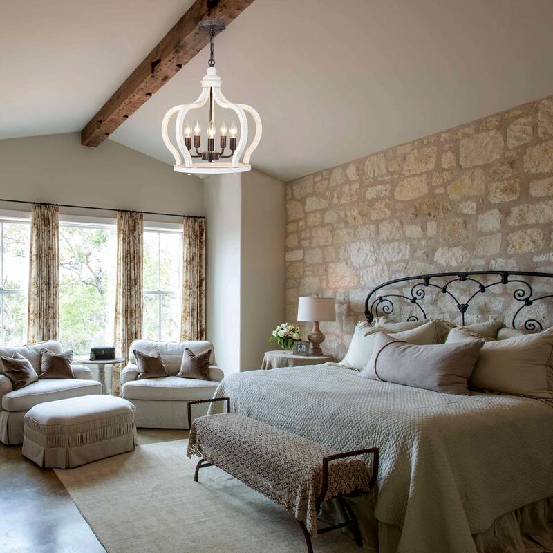 5-Light Rustic Crown Wood Ceiling Light Farmhouse Shabby Chic Chandelier, Bohemian Chandelier for Living Room Dining Foyer