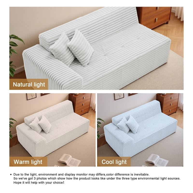 Corduroy Oversized Low-back Modular Loveseat Chaise with Pillow