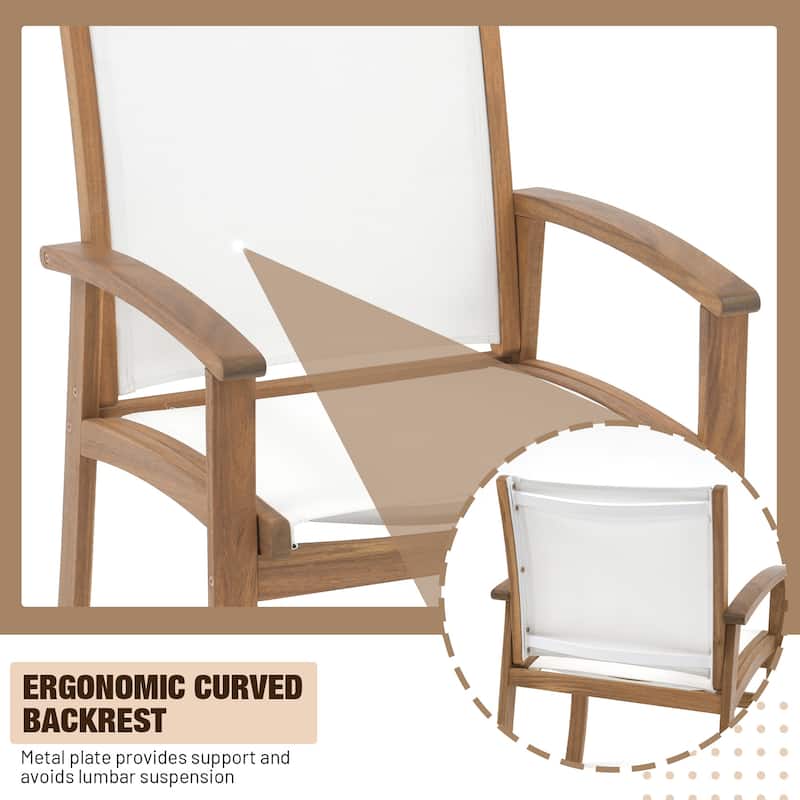 Outdoor Wooden Armchairs with Textilene Back (Set of 4)