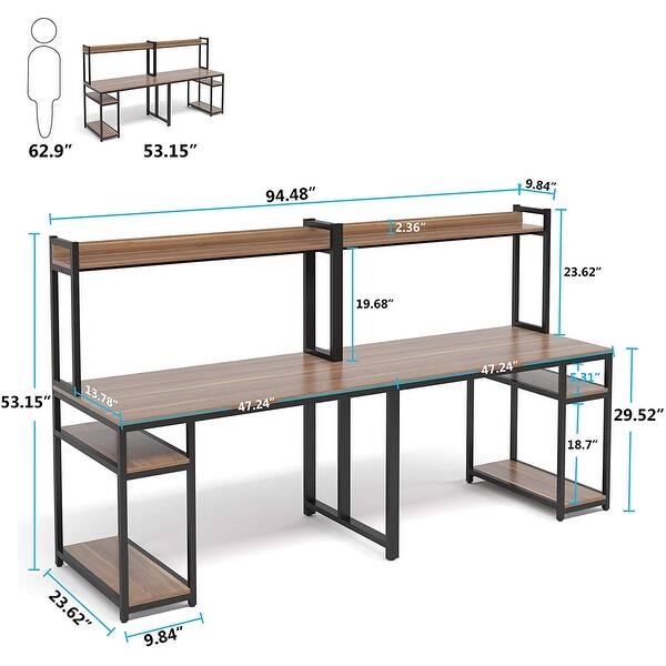 Tribesigns 94 5 Inch Two Person Computer Desk With Storage Hutch Shelf Overstock 32353944