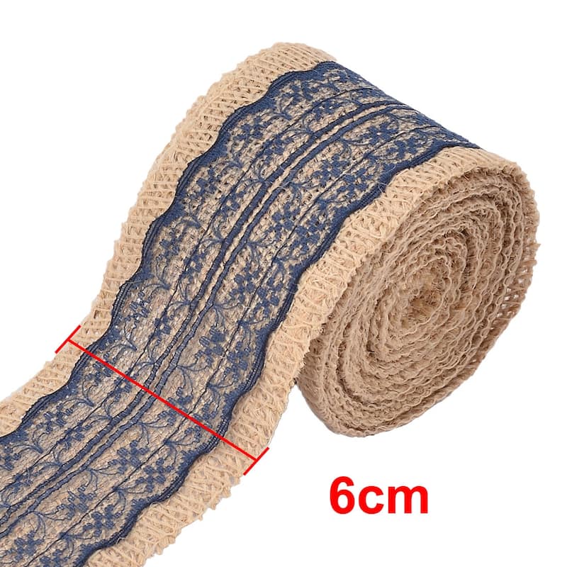 Wedding Party Lace Edge Decoration Craft Burlap Ribbon Roll Navy Blue 3.3 Yards - Navy Blue