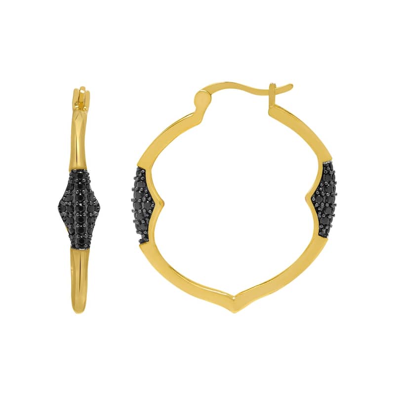 Victoria Townsend Yellow Gold Plated Black Cubic Zirconia Hoop Earrings