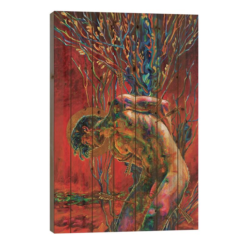 St. Sebastian Print On Wood by Oleksandr Balbyshev - Multi-Color - 26x18x1.5
