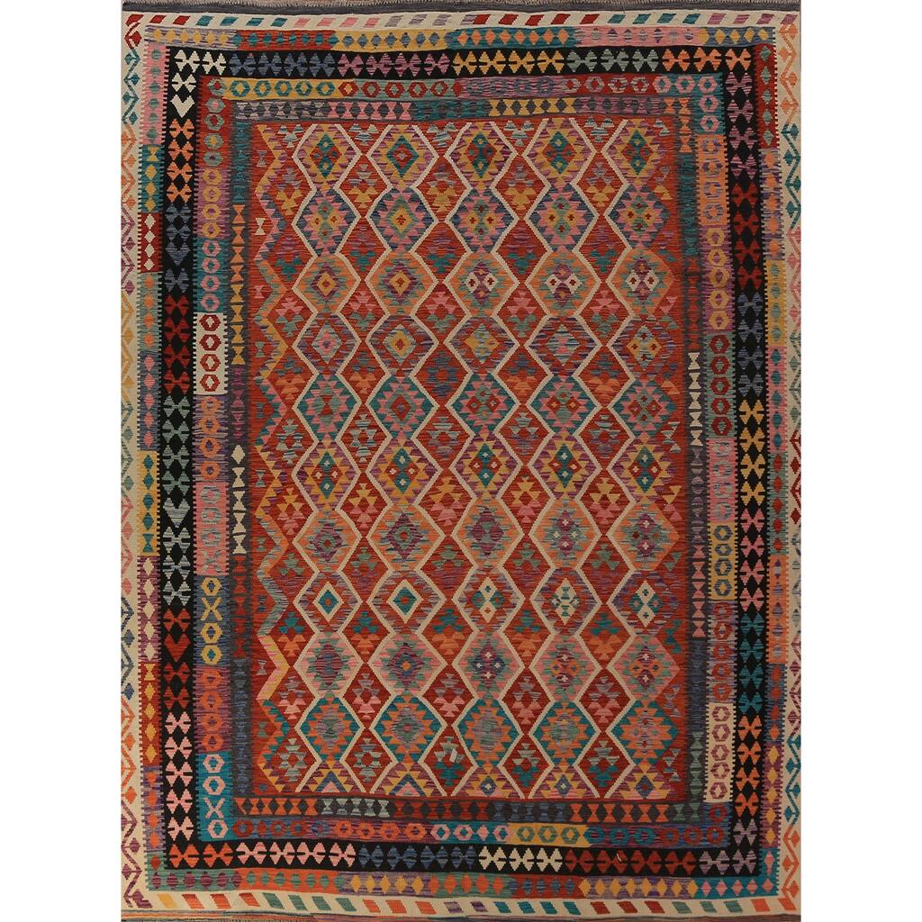 Kilim Oriental Area Rug Hand-Woven Reversible Wool Carpet - 10'1"x 12'7"