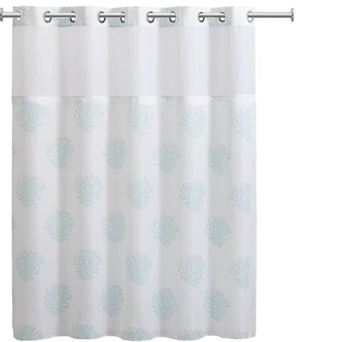 Hookless Coral Reef Embroidered Shower Curtain with Fabric Liner