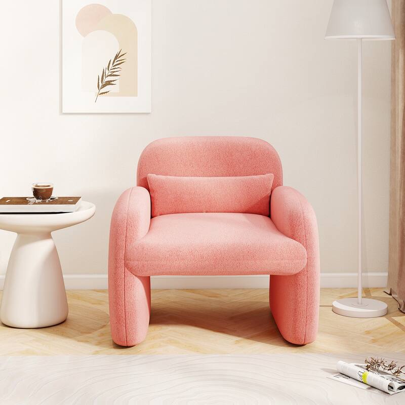 Gymax 2PCS Modern Accent Chair Sherpa Fabric Upholstered Armchair w/