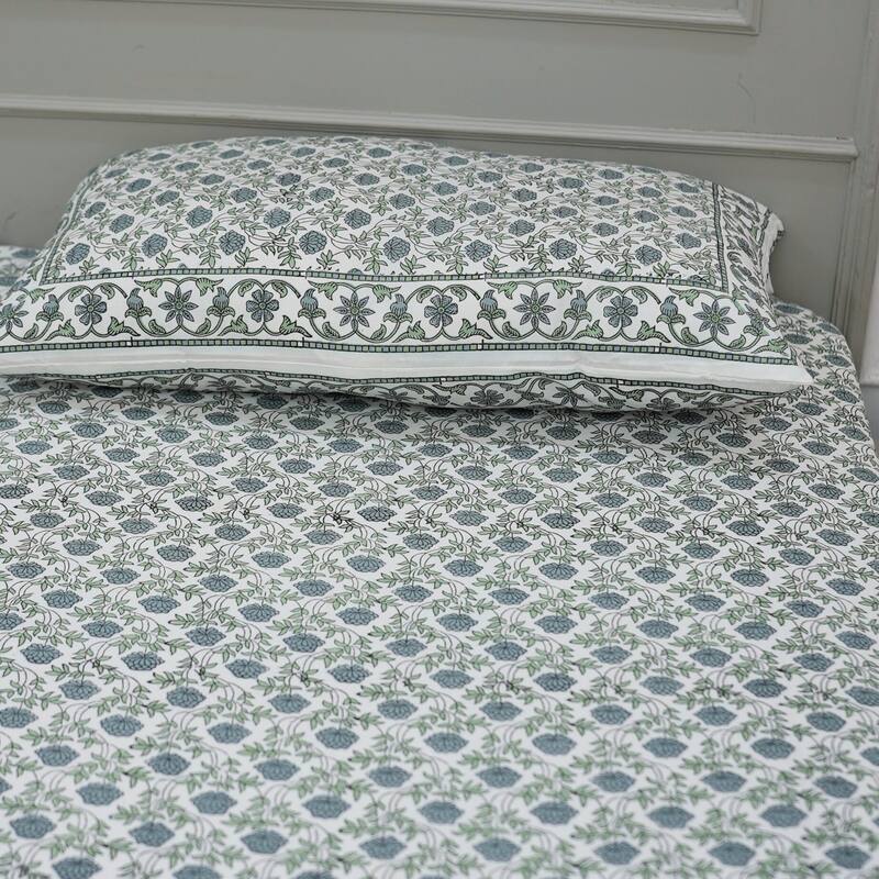 Fabdivine Handmade Block Print Flat Sheet or Bed Sheet Cotton Fabric Floral Home Decor