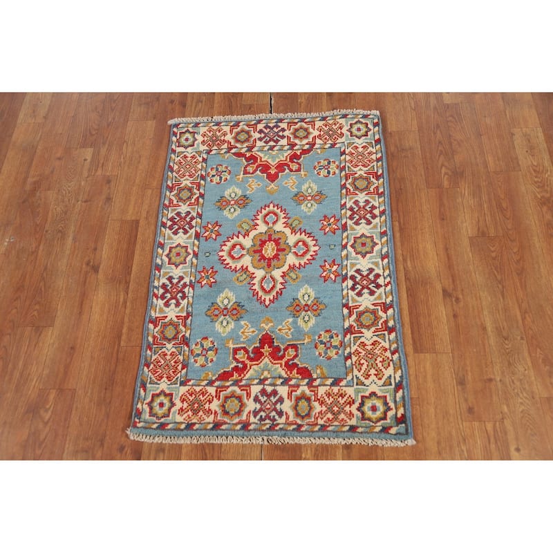 Light Blue Kazak Foyer Rug Handmade Traditional Wool Carpet - 2'0" x 3'0"