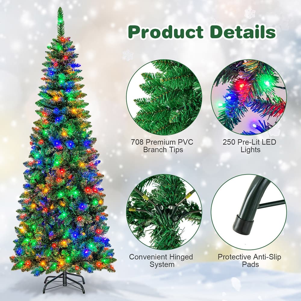 6.5ft Pre-Lit Hinged Artificial Christmas Tree with Multicolor Lights ...