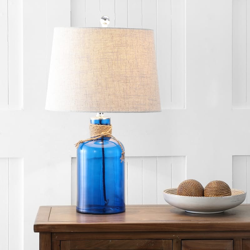 Monkey's 23.5" Glass Bottle LED Table Lamp, Cobalt/Natural by JONATHAN Y