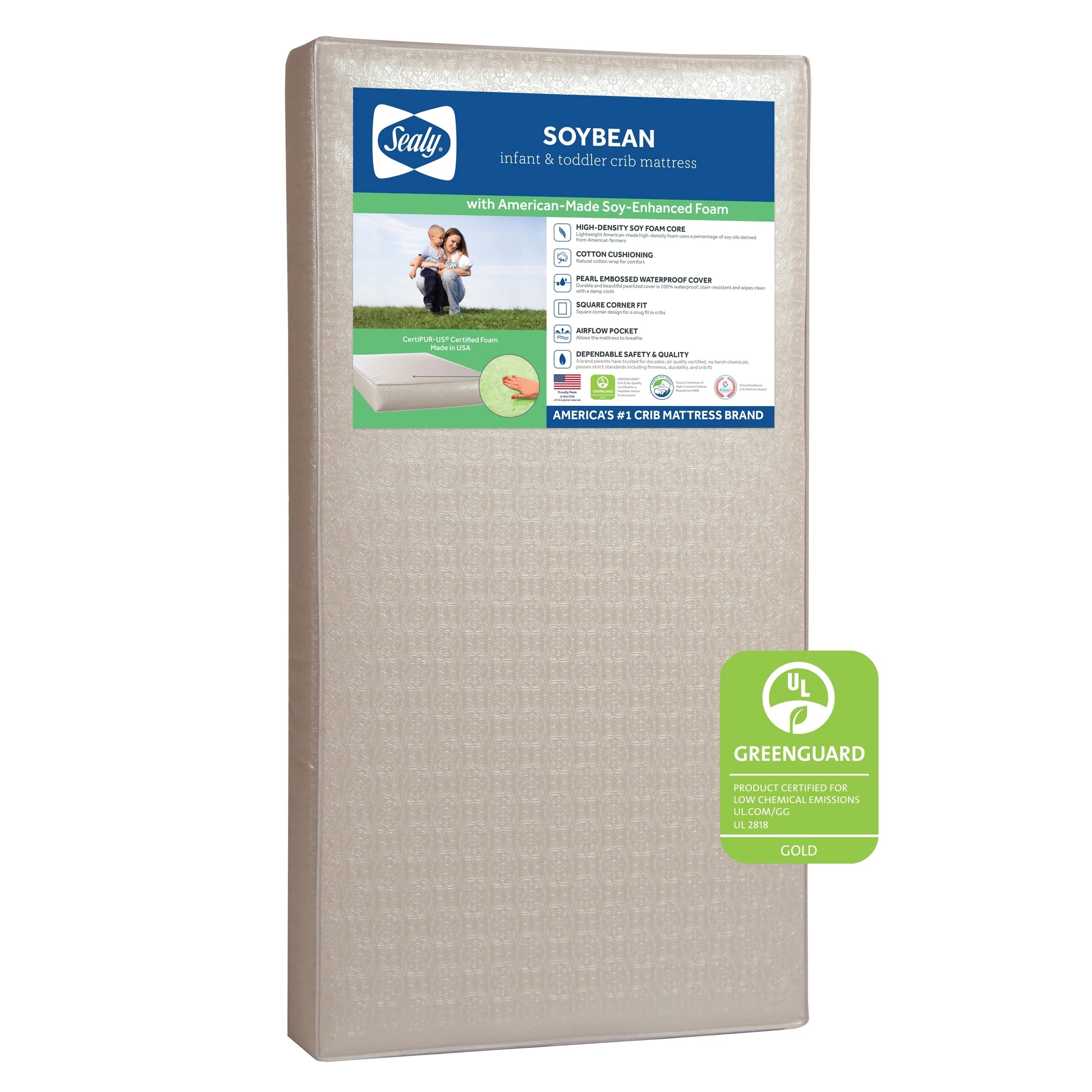 Premium Foam Crib Mattress Toddler Bed Mattress Waterproof Baby Mattress Hypoallergenic Air Quality Certified Lightweight