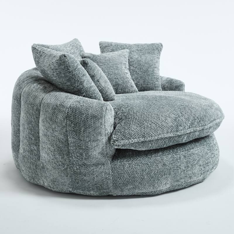55" Modern Long Polyester Foam Round Bean Bag Sofa Chair with Pillows