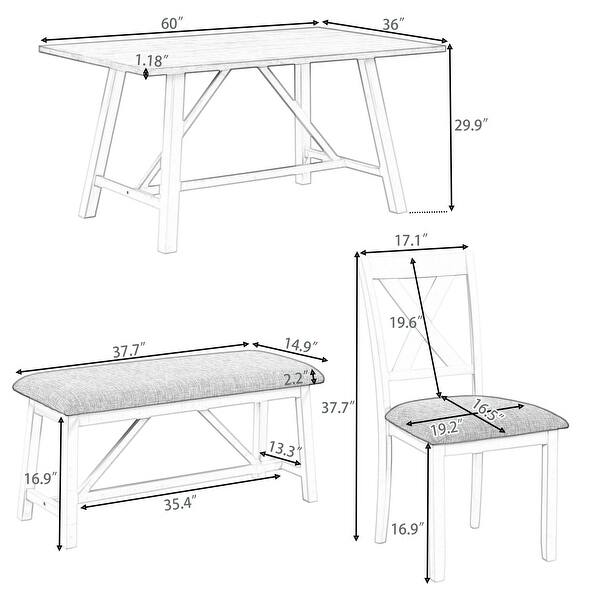 6 Piece Dining Table Set with Bench and 4 Chairs - Bed Bath & Beyond ...