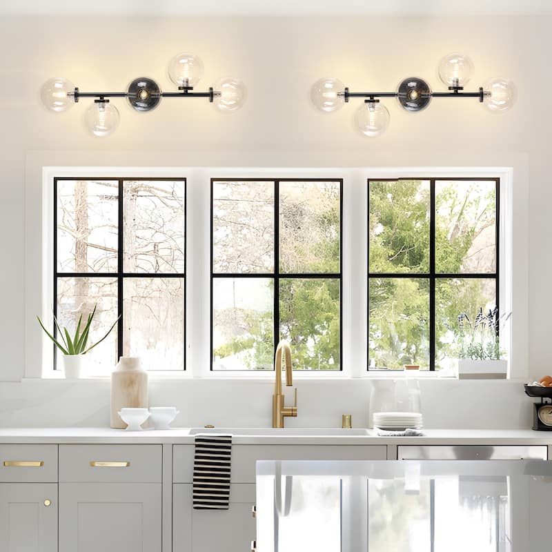 Modern 5-Light Bathroom Vanity Light Globe Glass Wall Sconces Minimalist Design