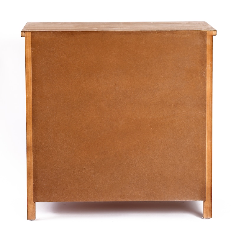 Natural Wood and White Floral 2-Door Storage Cabinet - 32.48" H x 31.5" W x 14.96" D