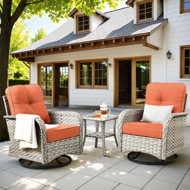 OVIOS 10 Pieces Outdoor Wicker Swivel Chair Set With Solar-Powered Coffee Table