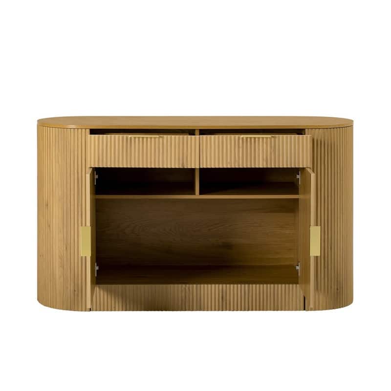 Modern 55.1" Sideboard Buffet Cabinet with 2 Curved Side Door and 2 Drawers for Living Room and Dining Area