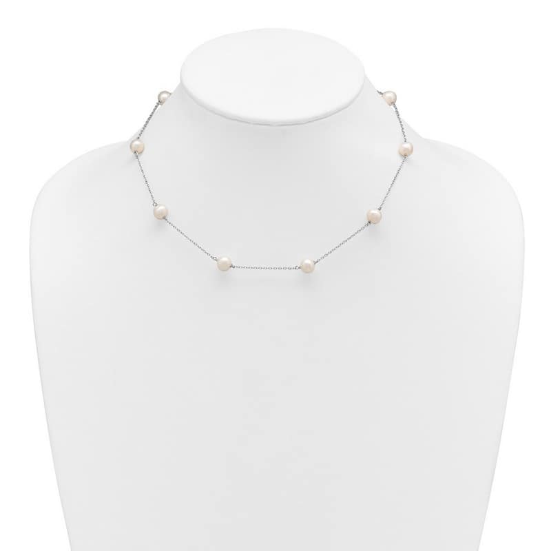Curata 925 Sterling Silver 16" 8mm Freshwater Pearl Station Necklace (Spring-ring)