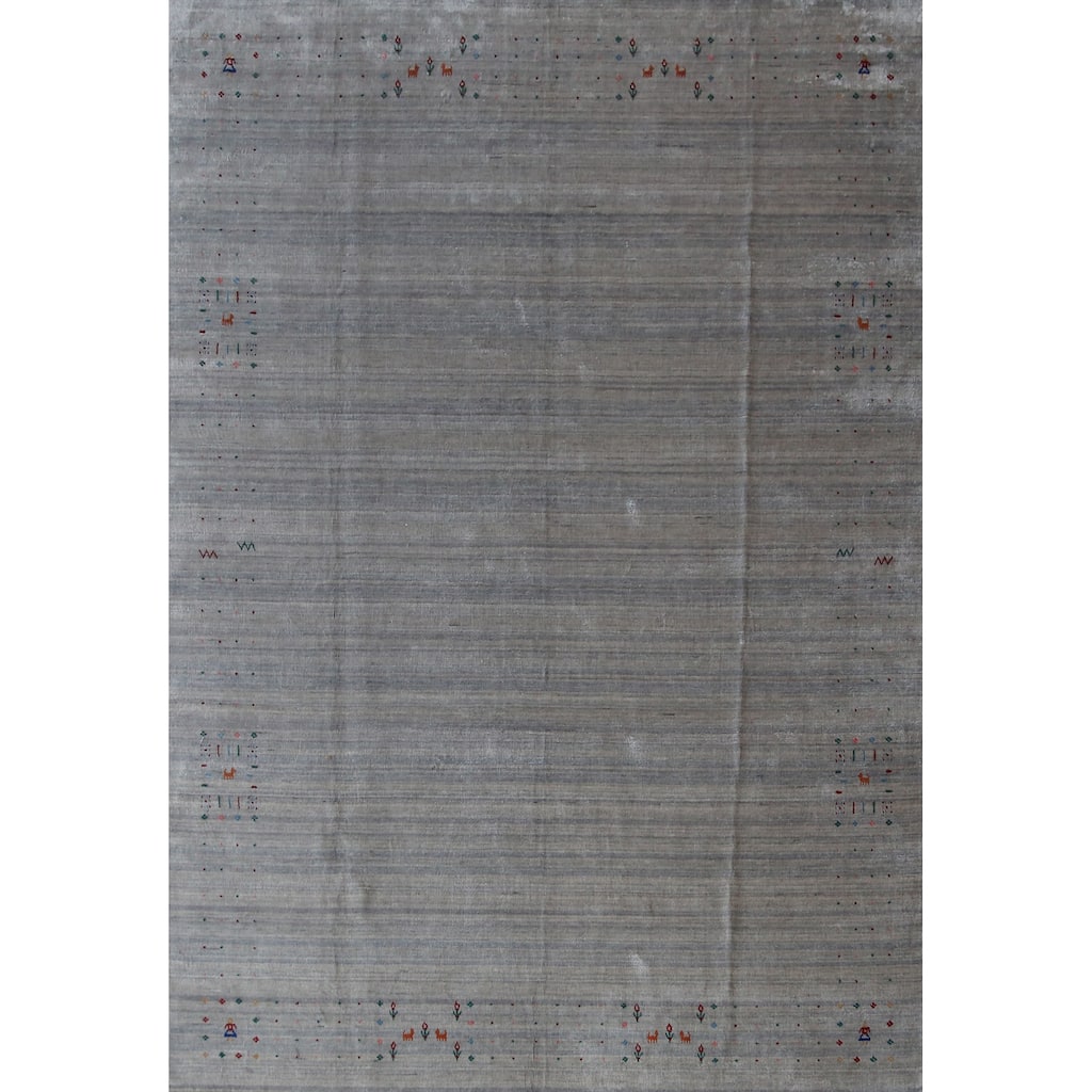 Hand Knotted Oriental 100% Wool Carpet Tribal Tribal Greys & Charcoal Gabbeh Area Rug - 12' 4'' X 9' 1''